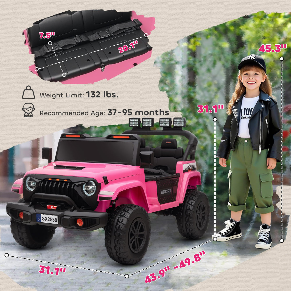 24V 2-Seater Kids Ride on Truck Car Pink L8928