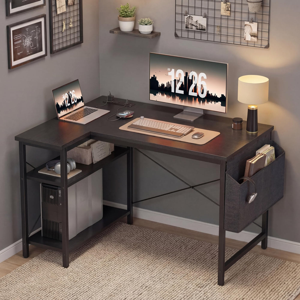 40 inch L Shaped Computer Desk with Power Outlets H43673