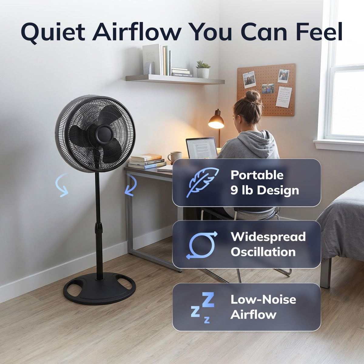 16" Oscillating Pedestal Fan with Adjustable Height and Tilt-Back Head, Black S199790