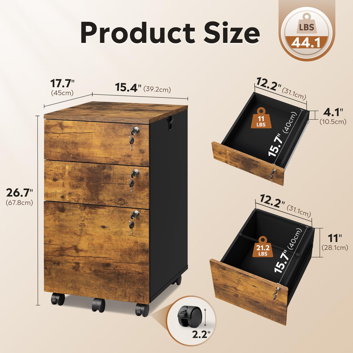 3 Drawer Wood File Cabinet with Locks Z37862