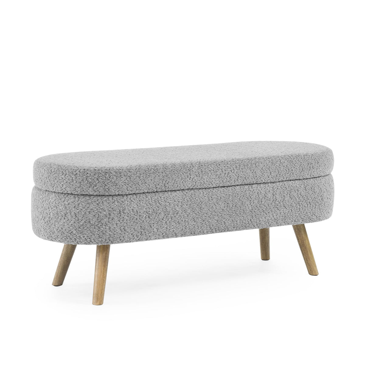 Oval Storage Bench with Rubber Wood Legs, Gray N295