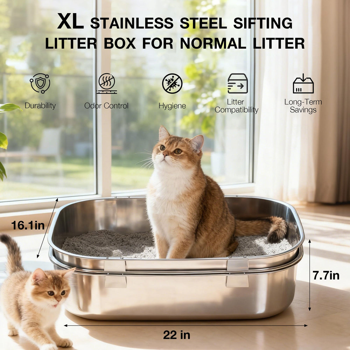 Stainless Steel Sifting Cat Litter Box H3807