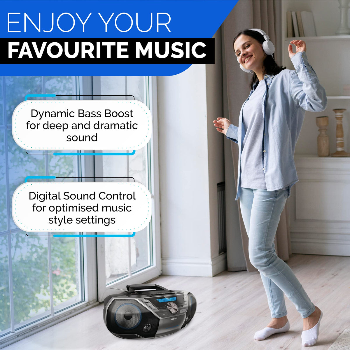 Portable CD Player Boombox with Cassette Player Bluetooth Stereo V6346