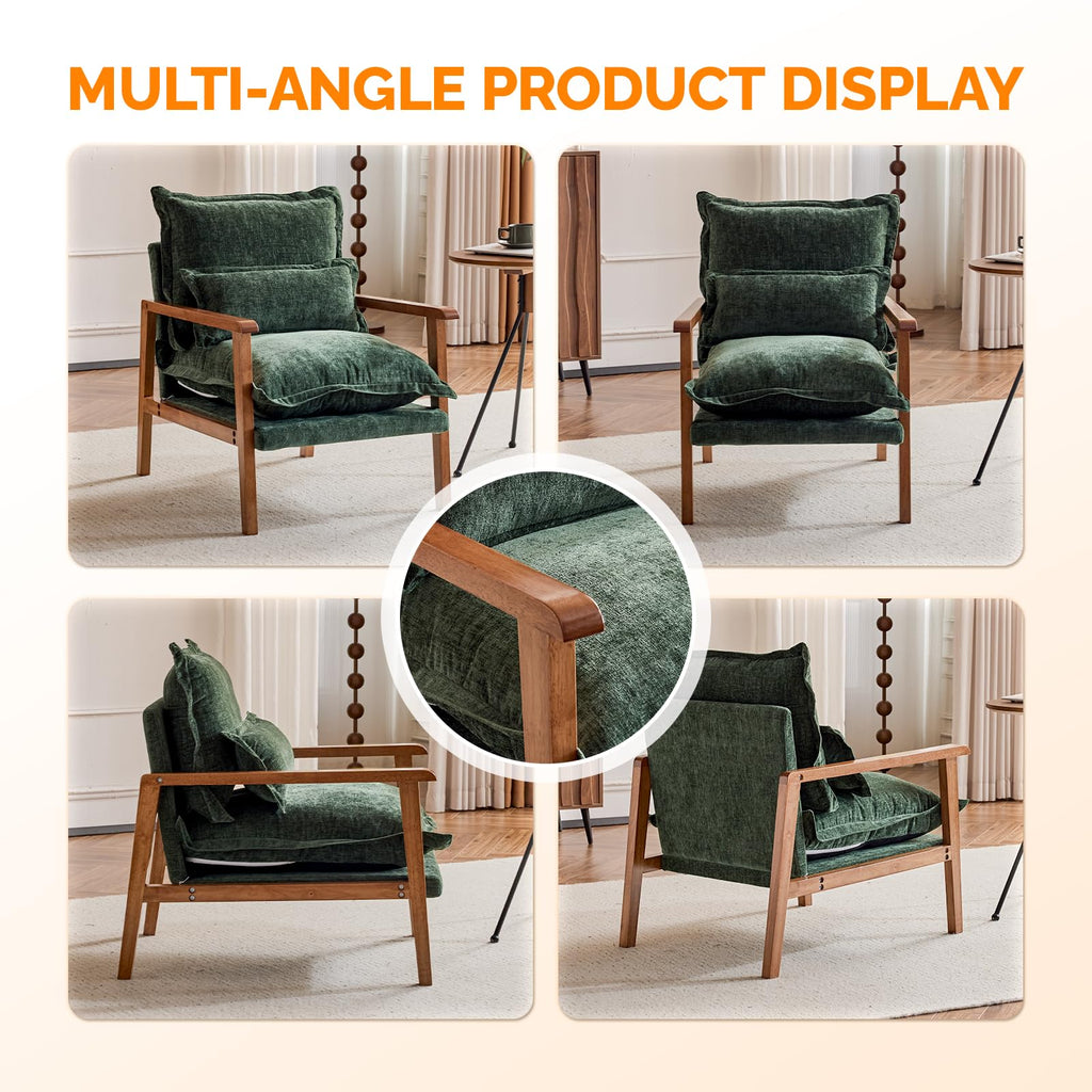 Dark Green Chenille Accent Armchairs Set of 2 with Lumbar Pillow A378738