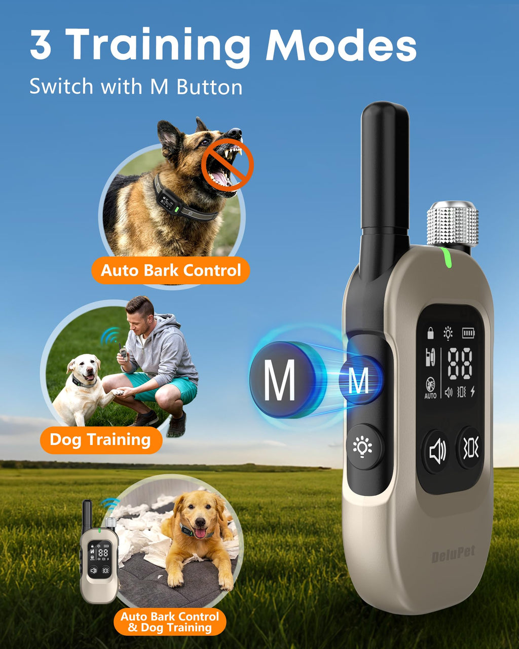 2-in-1 Dog Bark & Shock Collar with Remote F495