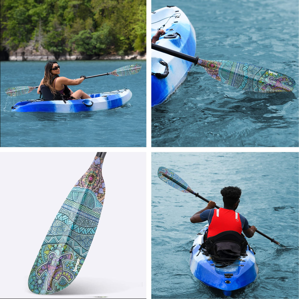 Fiberglass Kayak Paddle 90.5 inches Adjustable Carbon Fiber Shaft C588037