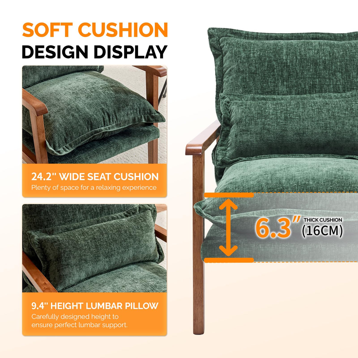 Dark Green Chenille Accent Armchairs Set of 2 with Lumbar Pillow A378738