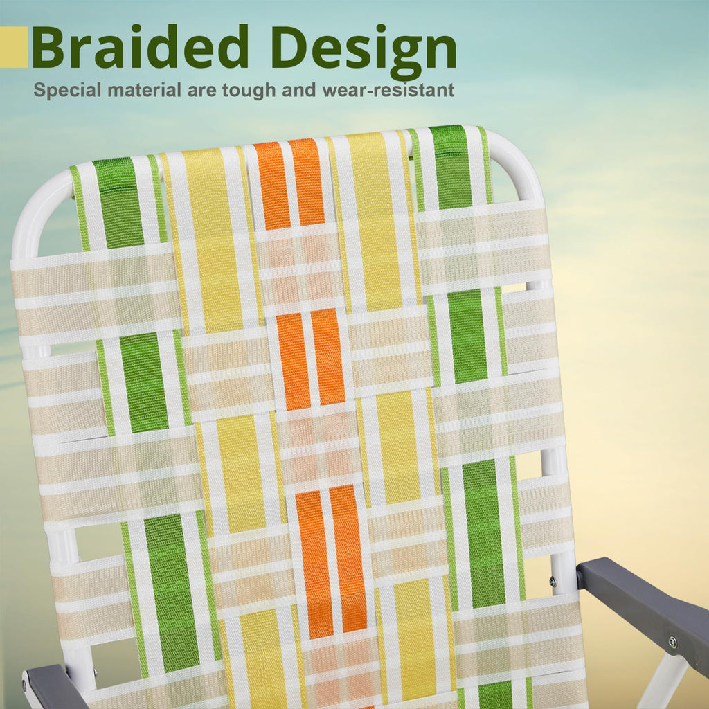 Set of 2 Webbed Folding Beach Chairs Yellow & Green N671663