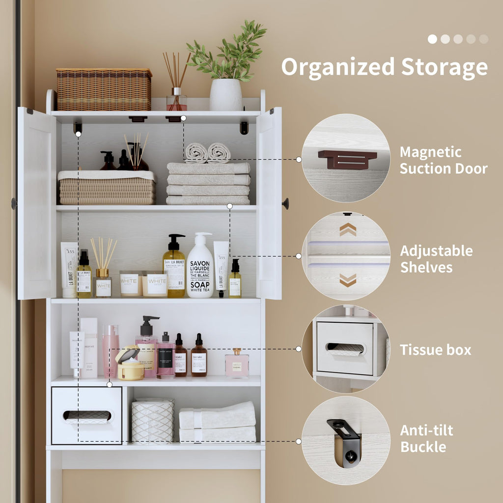 White Over the Toilet Storage Cabinet with Adjustable Shelves K502220