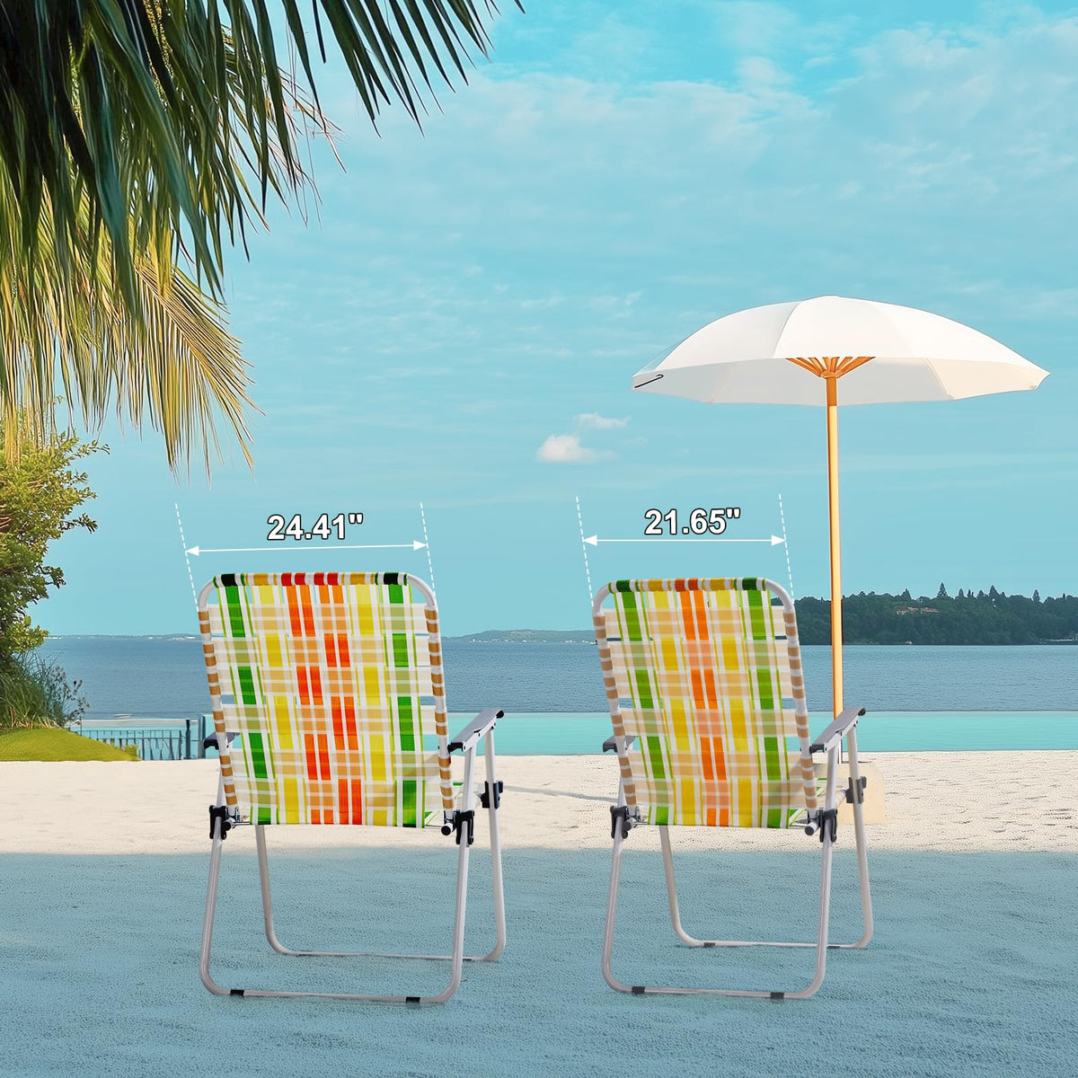 Set of 2 Webbed Folding Beach Chairs Yellow & Green N671663