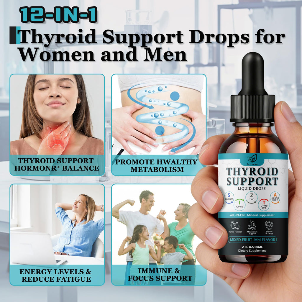 Liquid Thyroid Support Drops with Selenium Zinc Iodine L-Tyrosine Ashwagandha W37913