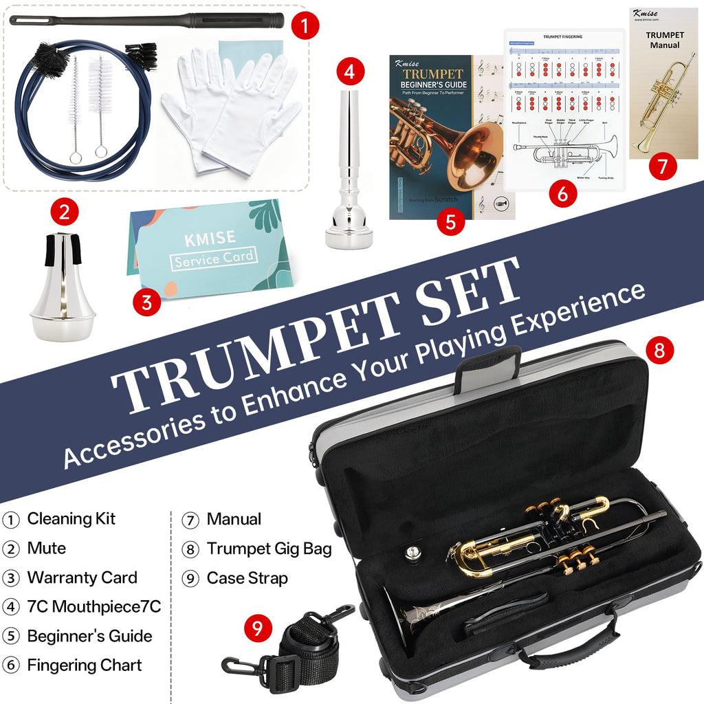 Bb Standard Trumpet with Case, Mouthpiece, Mute, Cleaning Kit A6275