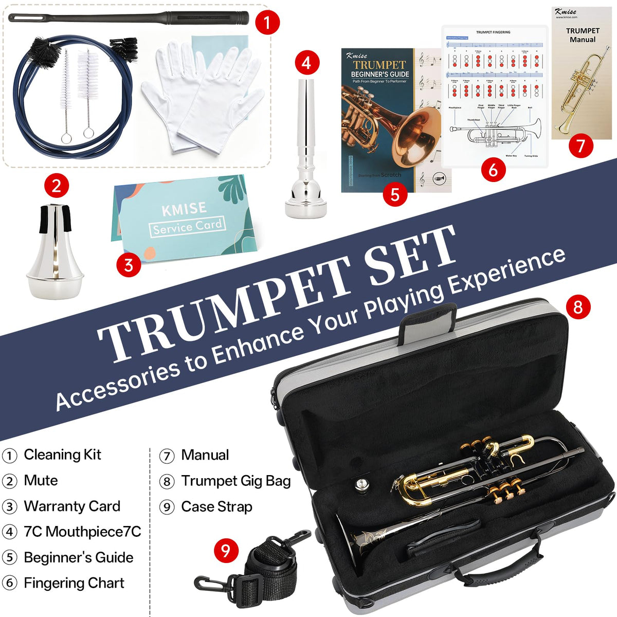 Bb Standard Trumpet with Case, Mouthpiece, Mute, Cleaning Kit A6275