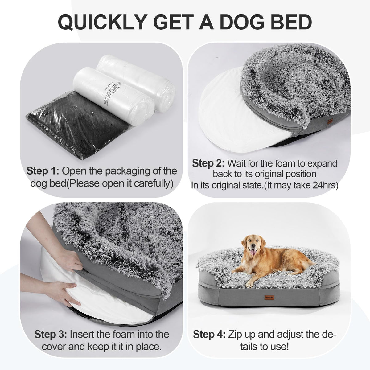 Fluffy Orthopedic Dog Bed with Washable Plush Cover, Grey B84033