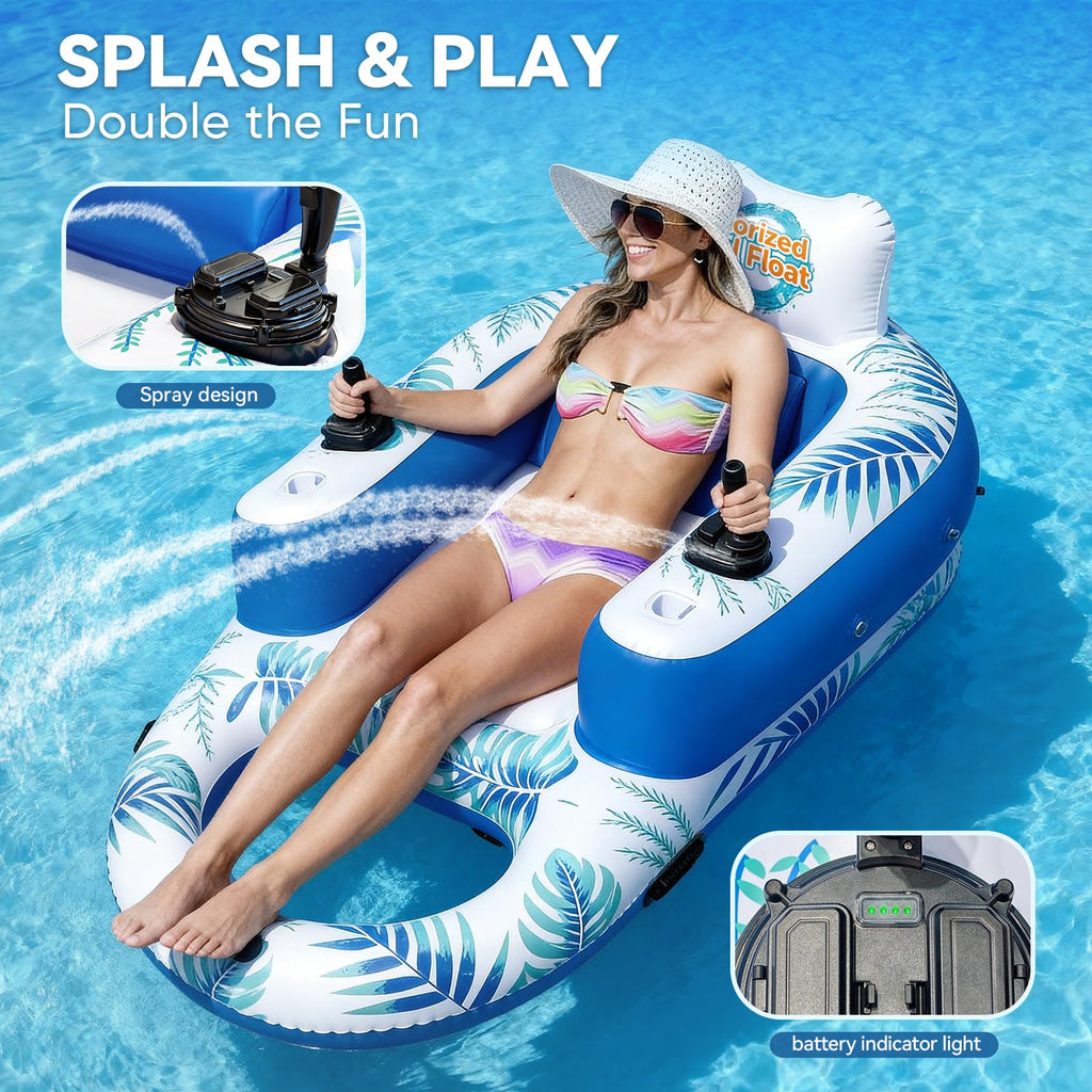 Rechargeable Motorized Pool Float Lounger with Canopy and Cup Holder Q4940