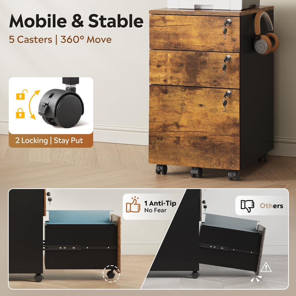 3 Drawer Wood File Cabinet with Locks Z37862