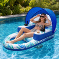 Rechargeable Motorized Pool Float Lounger with Canopy and Cup Holder Q4940
