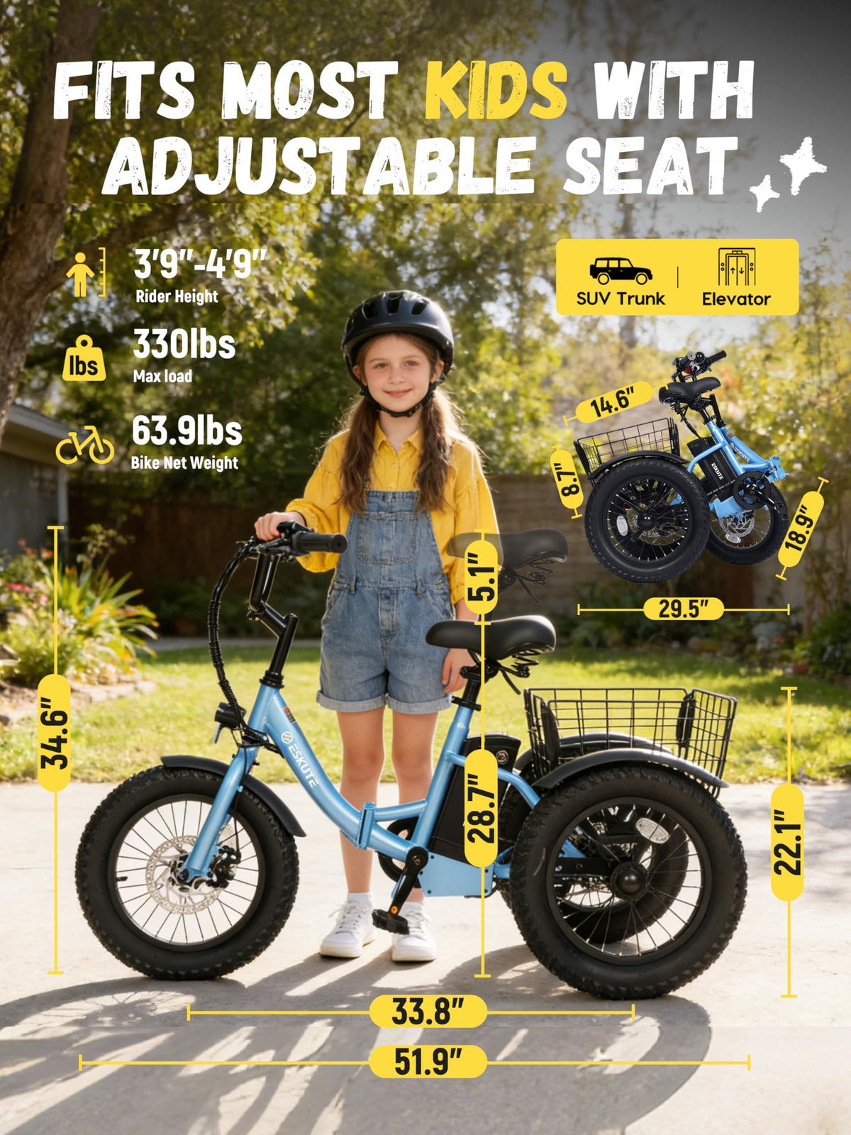 Blue Fat Tire Folding Electric Trike R245790