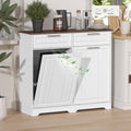 Double 10 Gallon Tilt Out Trash Can Cabinet with Power Outlet, White U350840