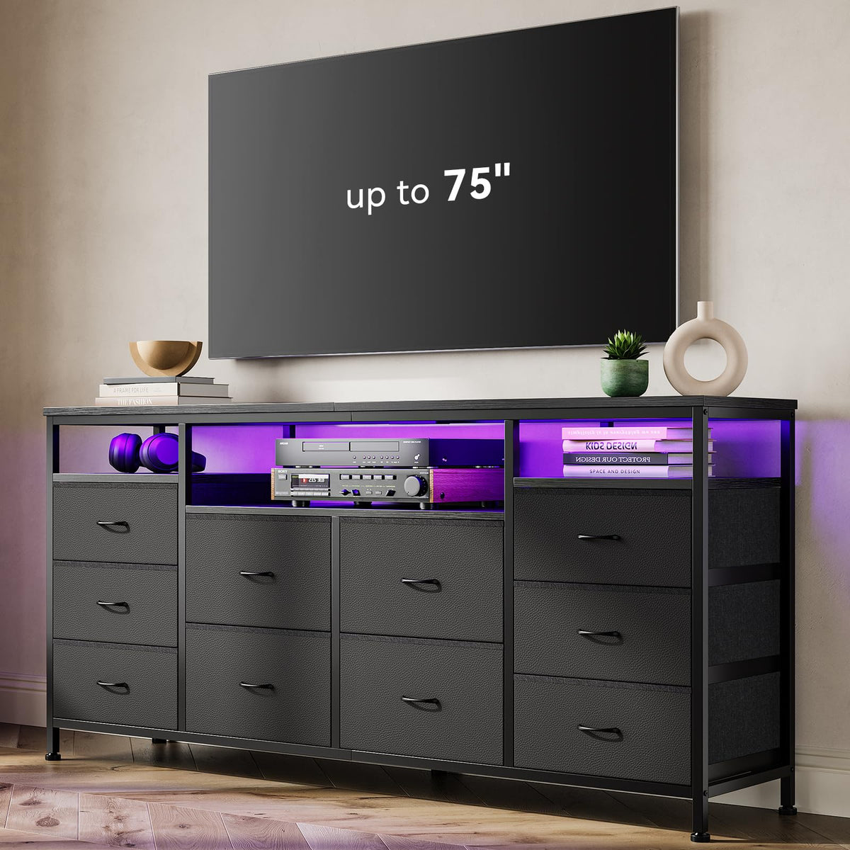 Black 10 Drawer Dresser TV Stand O27415