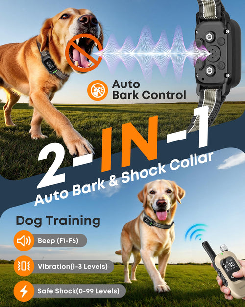 2-in-1 Dog Bark & Shock Collar with Remote F495