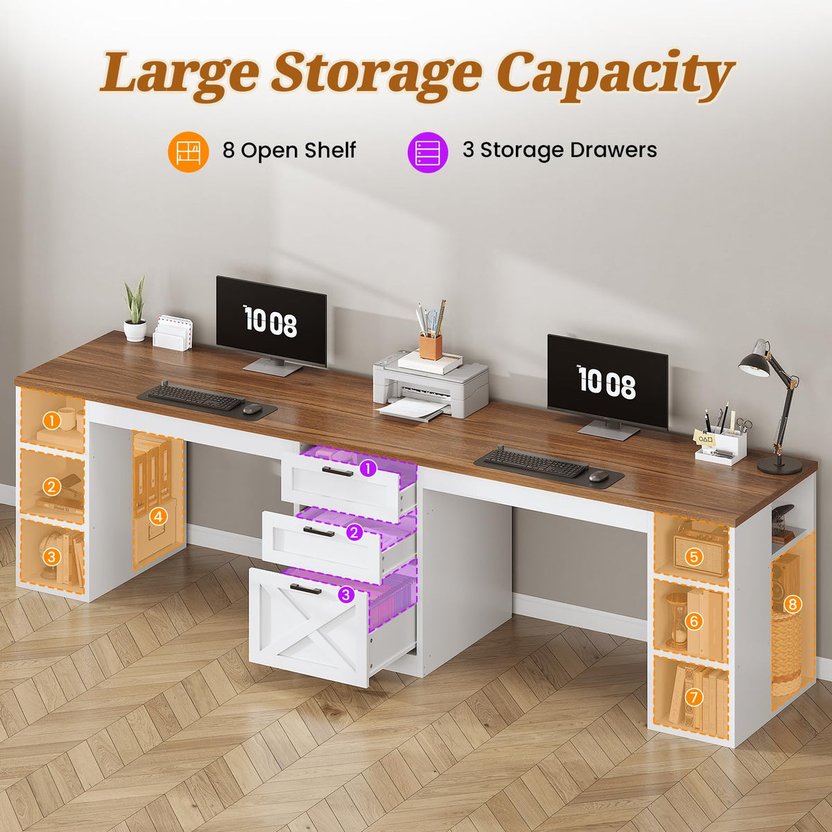 96.5" 2 Person Computer Desk with Storage Drawers B58861
