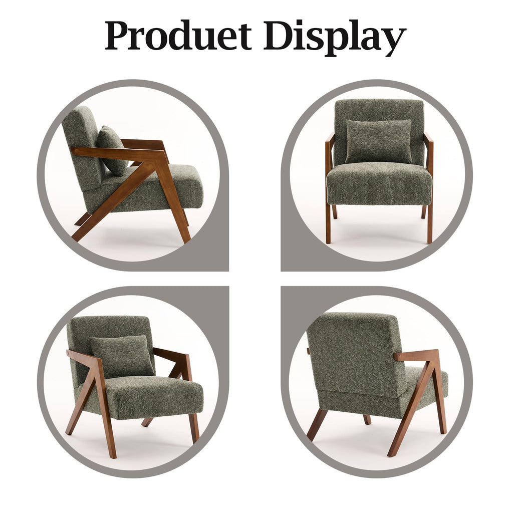 Mid-Century Modern Chenille Accent Chair Set of 2 with Wood Frame J50981
