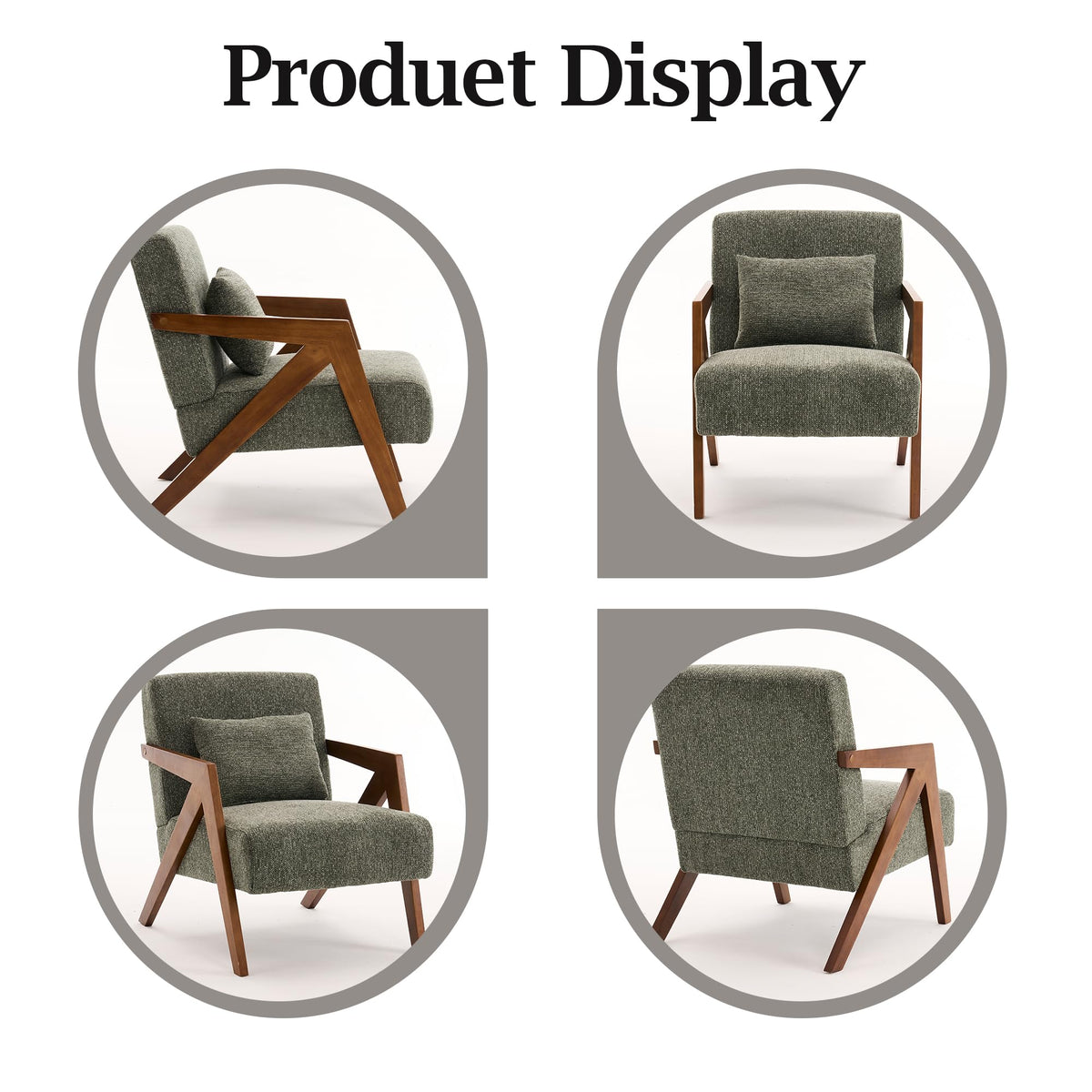 Mid-Century Modern Chenille Accent Chair Set of 2 with Wood Frame J50981