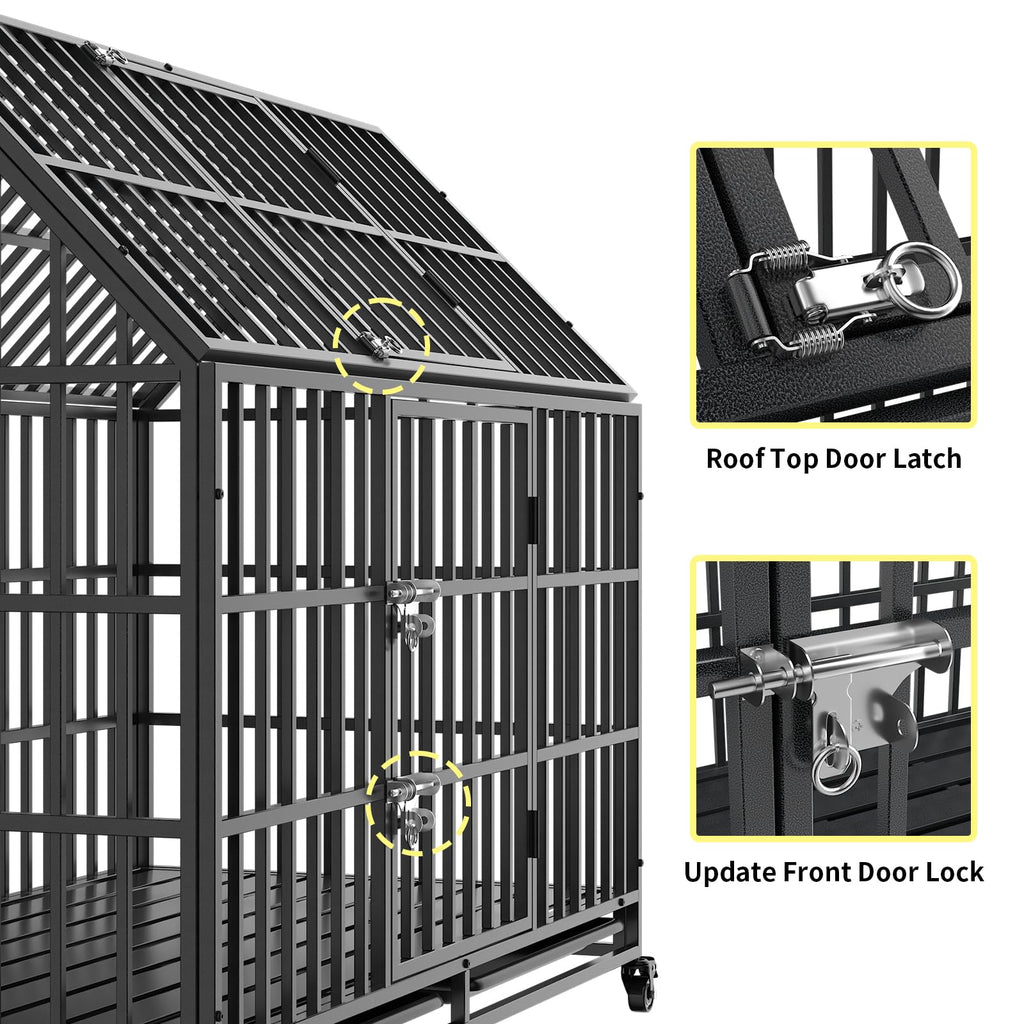 52 Inch Heavy Duty XXL Dog Crate with Open Roof Top, Trays and Wheels S1179