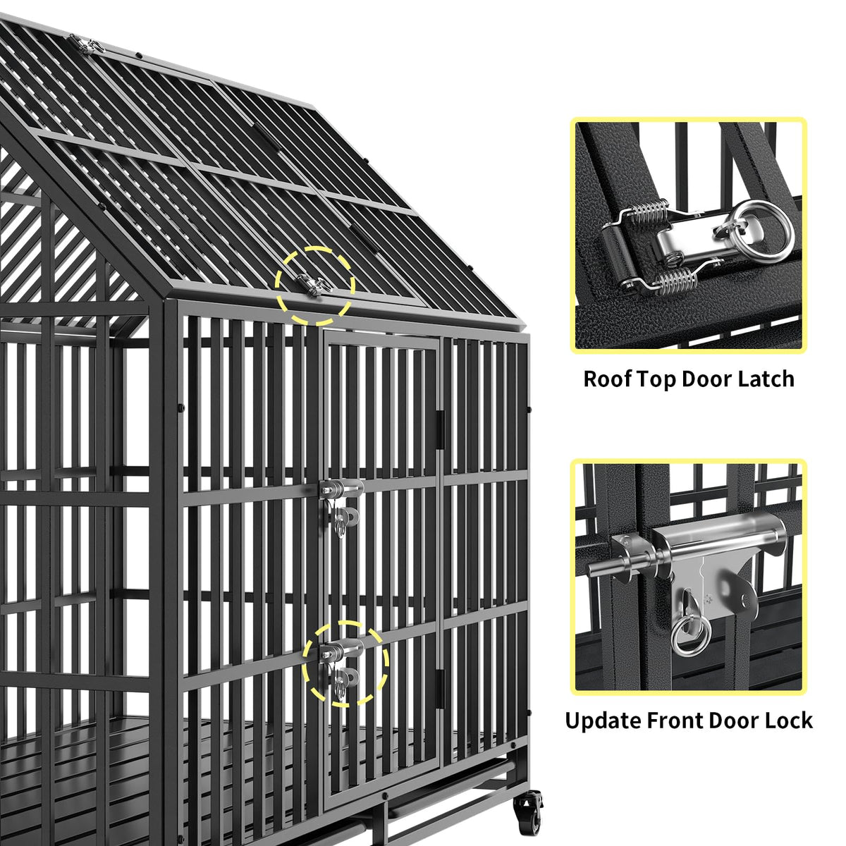 52 Inch Heavy Duty XXL Dog Crate with Open Roof Top, Trays and Wheels S1179