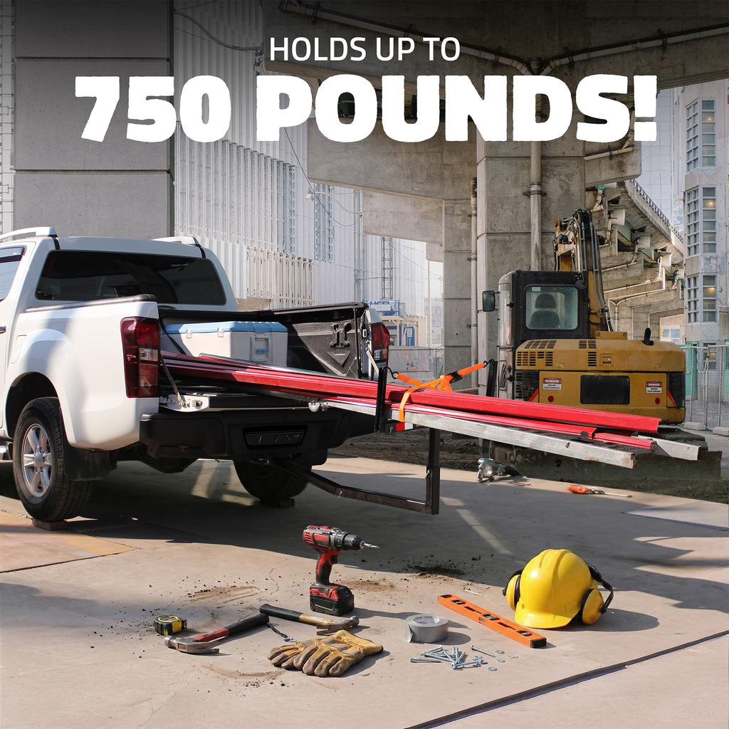 750 Lbs Cap Hitch Mount Truck Bed Extender with Stabilizer & Straps T40651