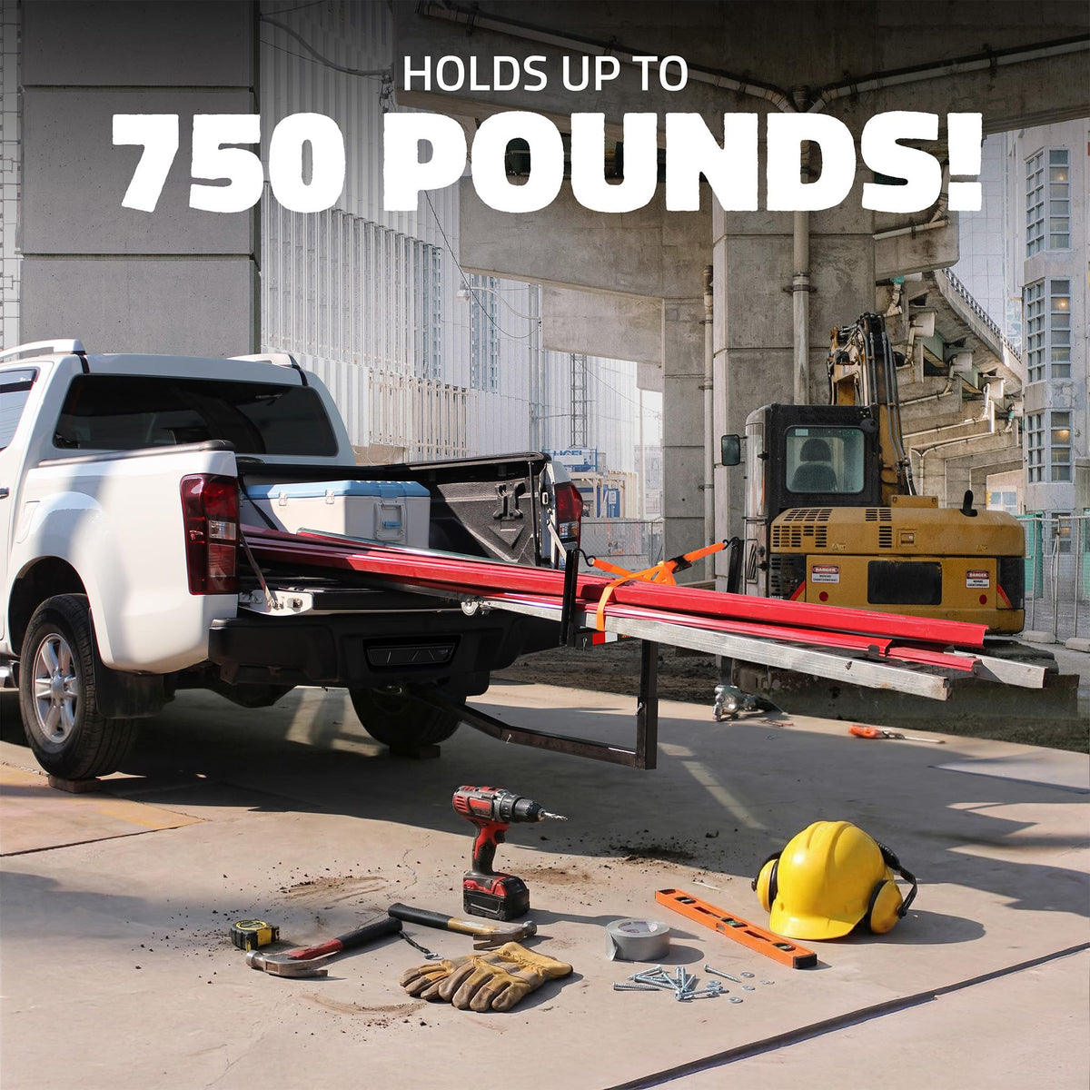 750 Lbs Cap Hitch Mount Truck Bed Extender with Stabilizer & Straps T40651