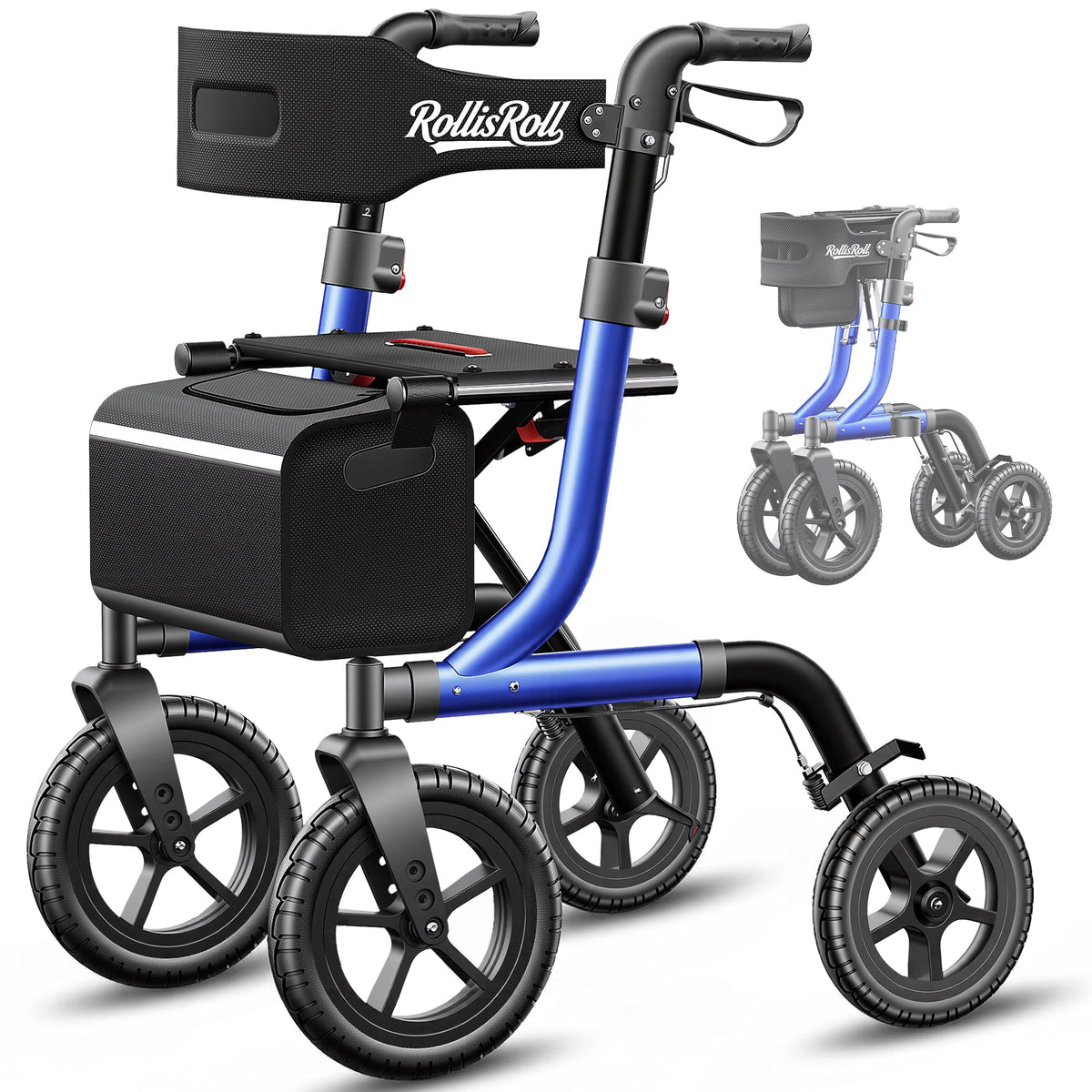 Blue Foldable Rollator Walker with Seat V562
