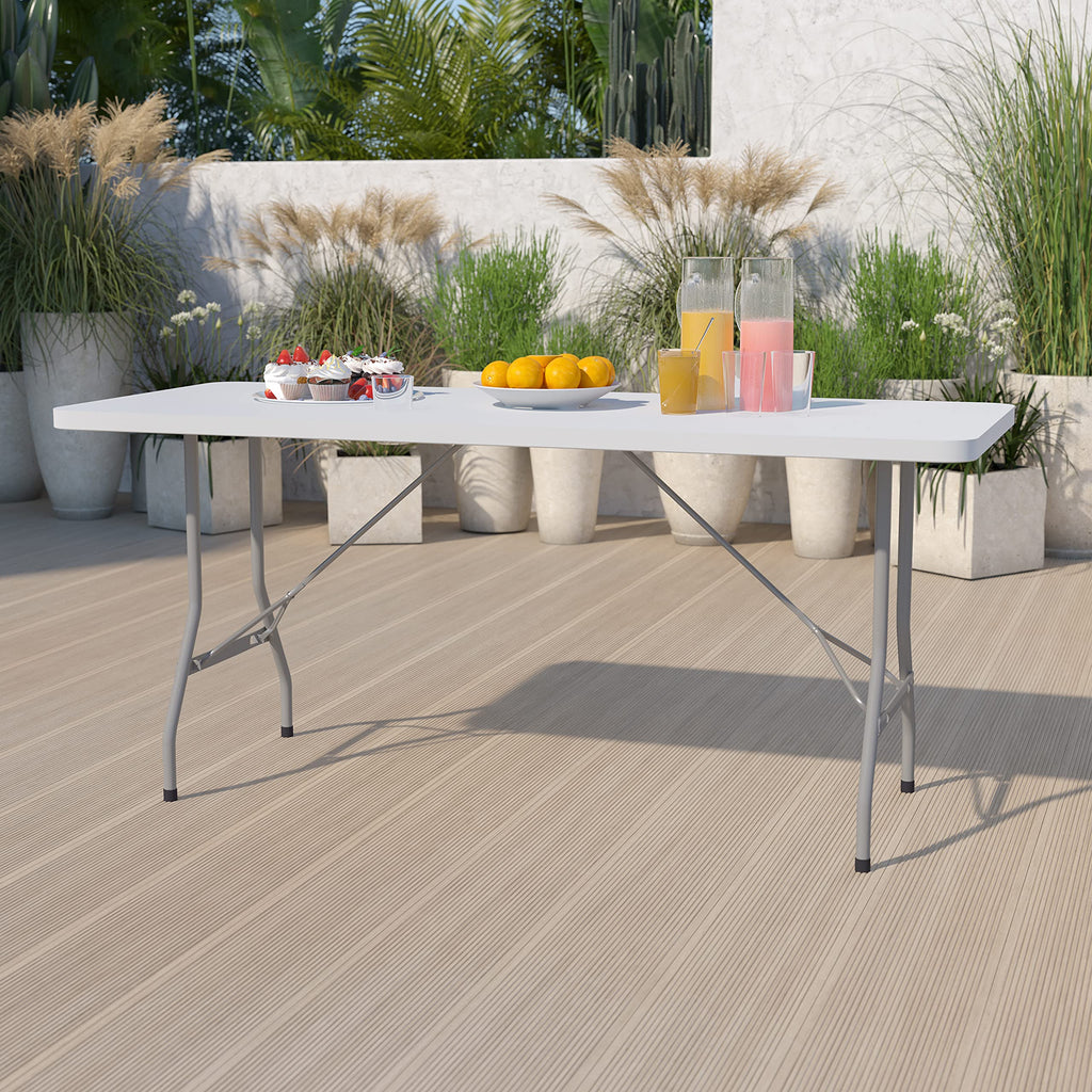 6-Foot Granite White Plastic Folding Table N10673