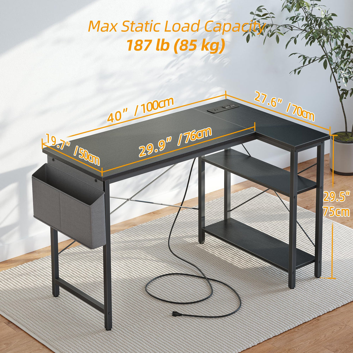 40 inch L Shaped Computer Desk with Power Outlets H43673