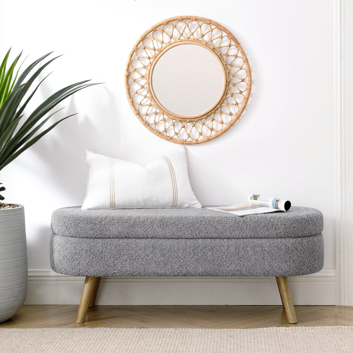 Oval Storage Bench with Rubber Wood Legs, Gray N295