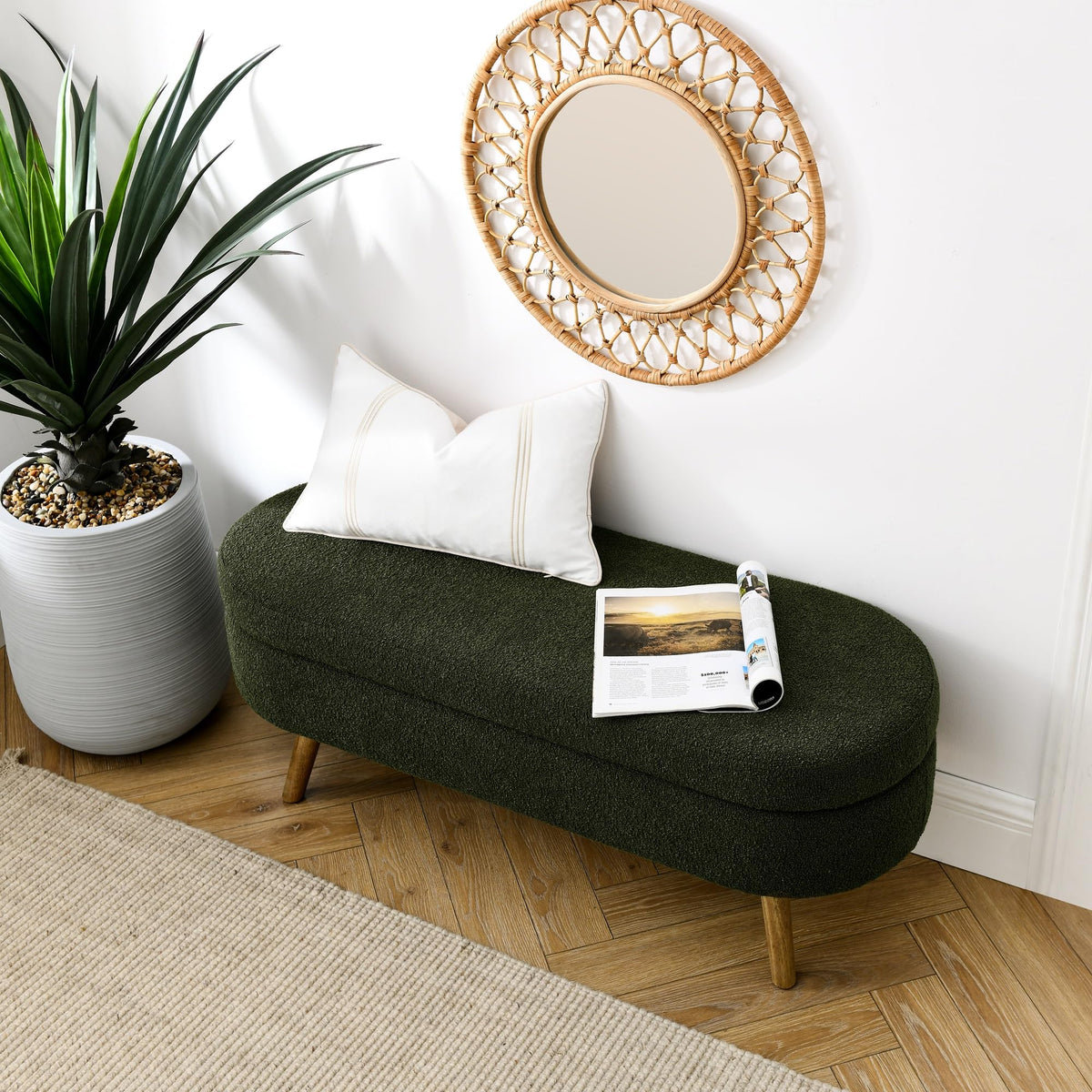 Green Oval Storage Ottoman Bench F246560