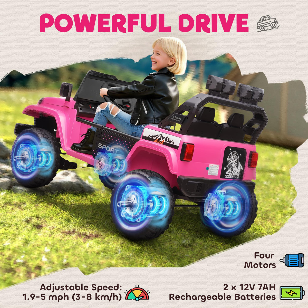 24V 2-Seater Kids Ride on Truck Car Pink L8928