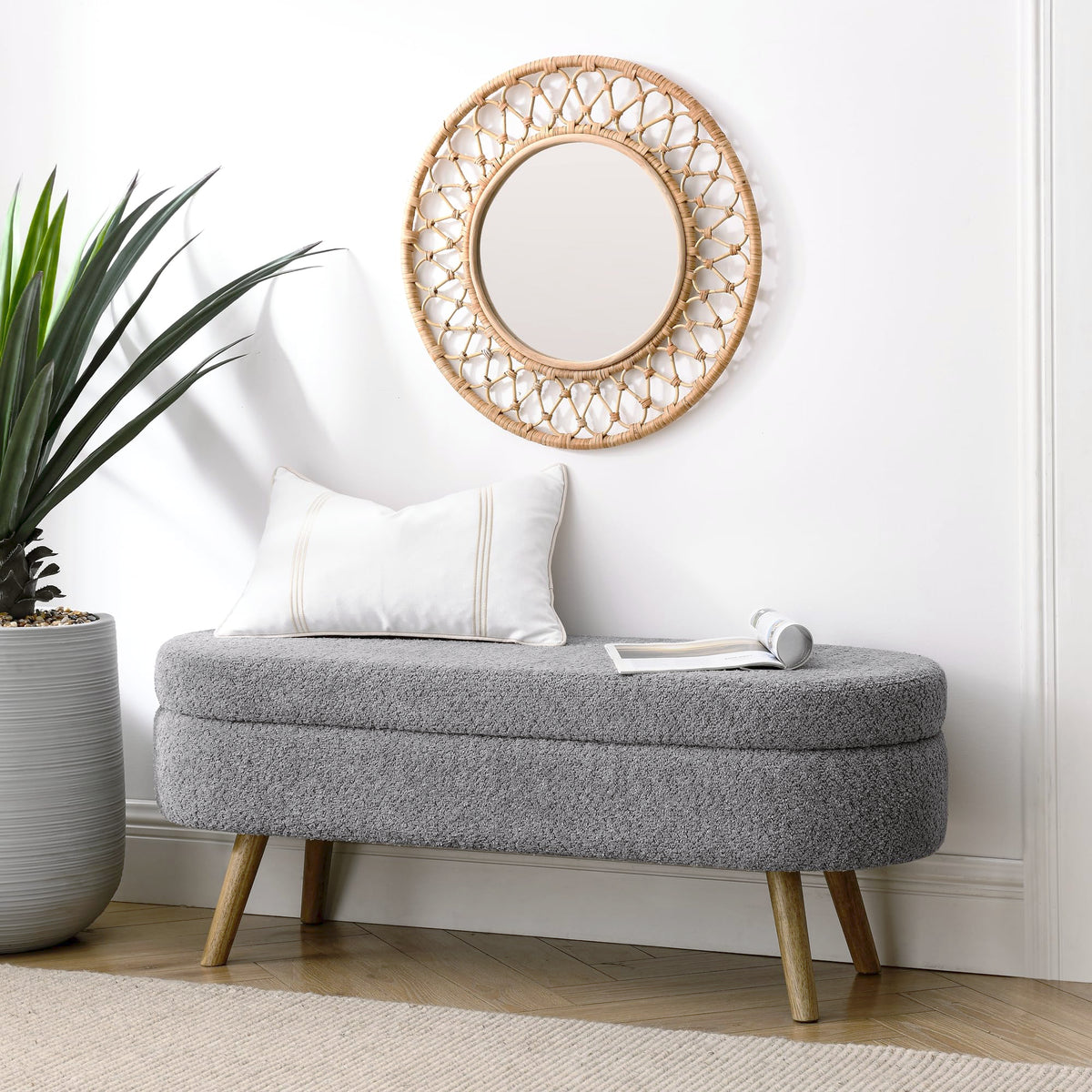 Oval Storage Bench with Rubber Wood Legs, Gray N295