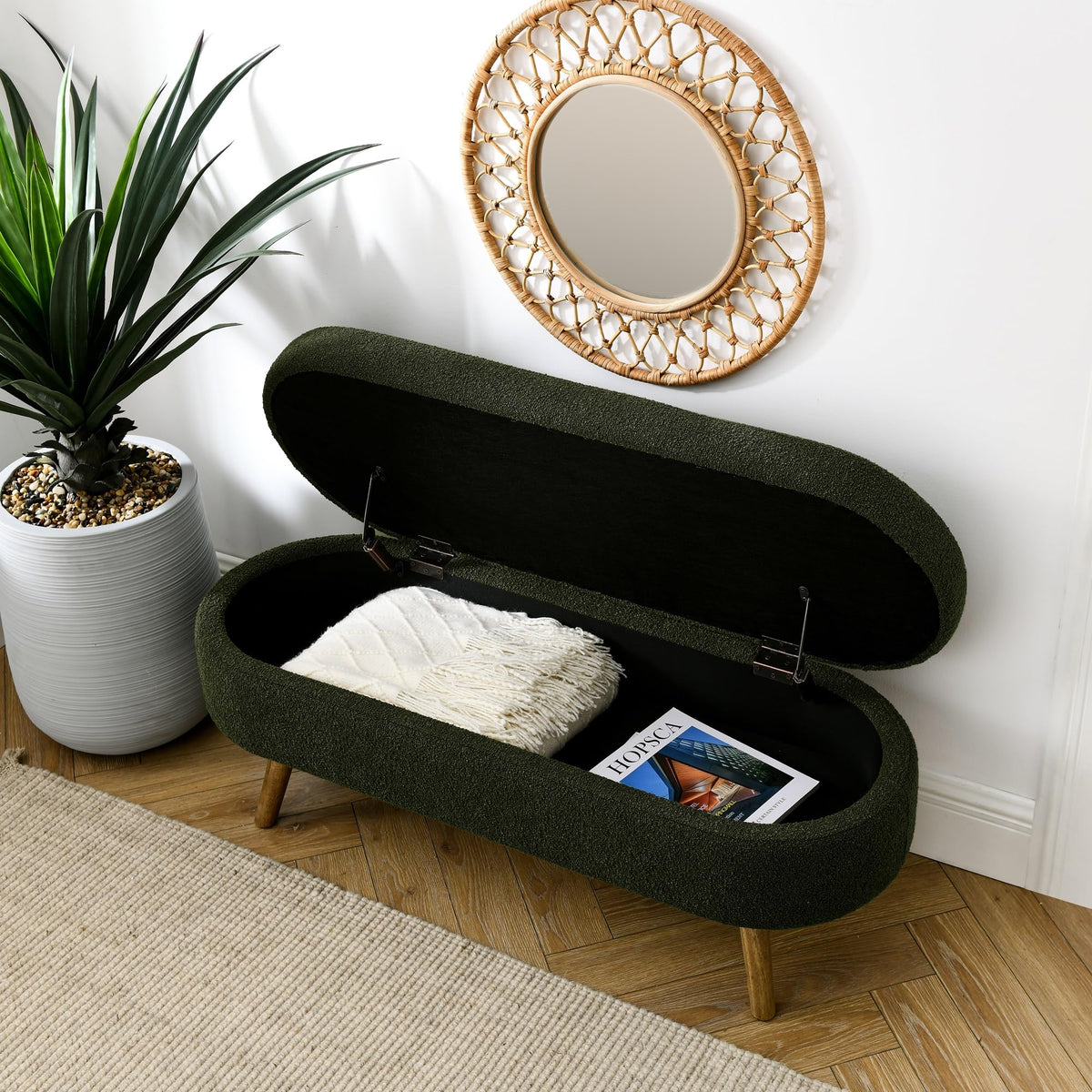 Green Oval Storage Ottoman Bench F246560