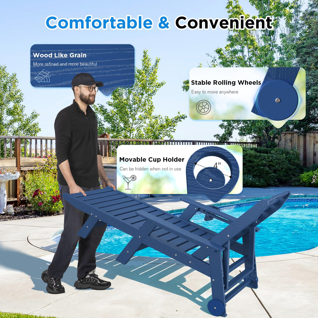 Set of 2 Outdoor Chaise Lounge Chairs with Wheels & Cup Holder K649