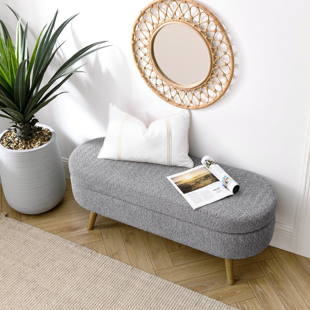 Oval Storage Bench with Rubber Wood Legs, Gray N295