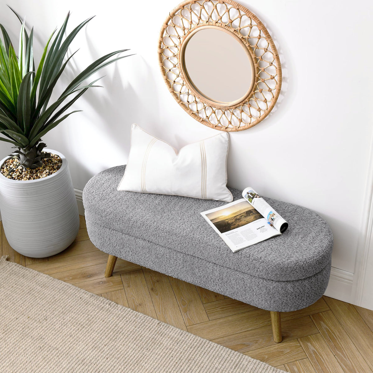 Oval Storage Bench with Rubber Wood Legs, Gray N295