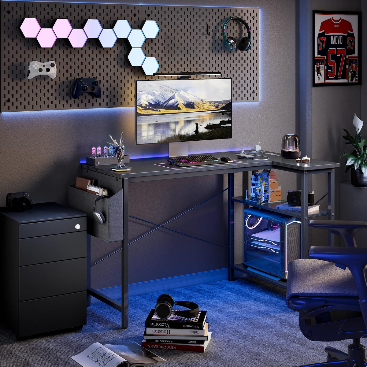 40 inch L Shaped Computer Desk with Power Outlets H43673