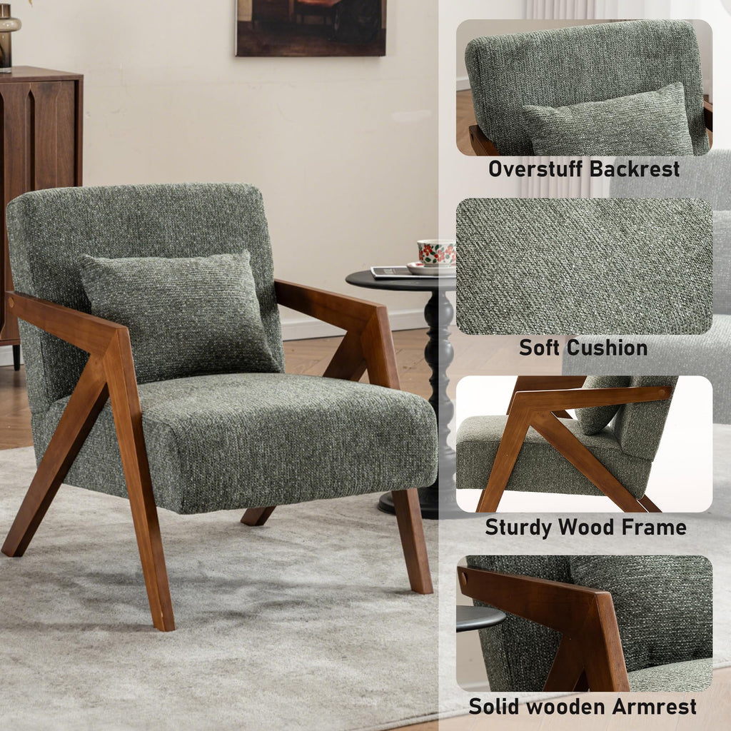 Mid-Century Modern Chenille Accent Chair Set of 2 with Wood Frame J50981