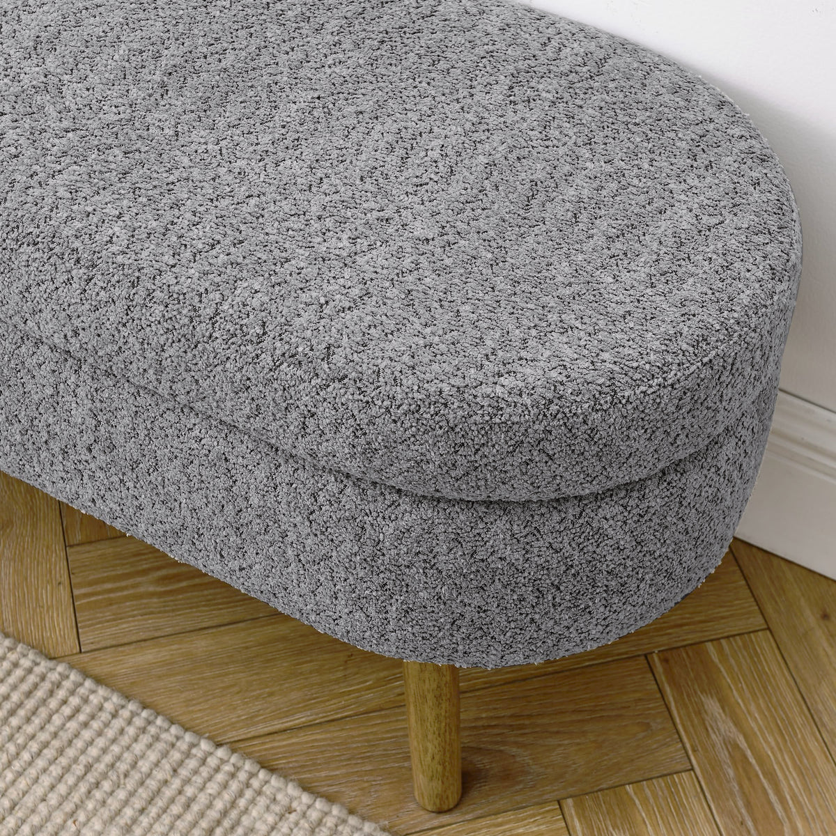Oval Storage Bench with Rubber Wood Legs, Gray N295